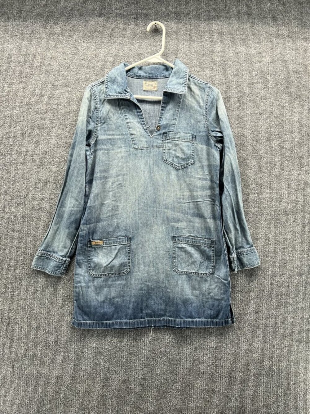Polo Ralph Lauren Dress Girls 16 Blue Collared Long Sleeve Denim Shirt Short